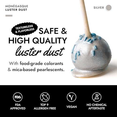 Image of MONEGASQUE Silver Edible Glitter for Drinks & Cakes, Luster Dust, 7g | Cocktail Shimmer Powder, for Cupcakes, Chocolate & Strawberries, Cocktail Garnish, Food-Grade, Vegan, Shimmer Powder