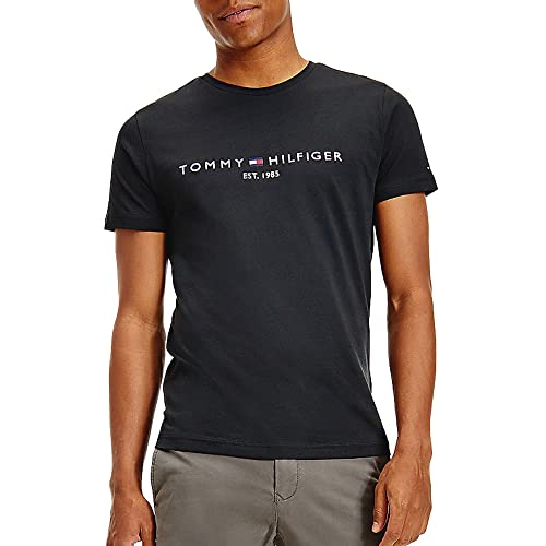 Tommy Hilfiger Herren T-Shirt Kurzarm Core Tommy Logo Rundhalsausschnitt, Schwarz (Jet Black), M
