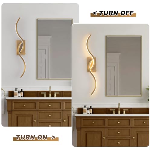 Image of Modern Wall Sconce Set of 2, 31.5 Inch 5CCT Dimmable LED Vanity Light Fixture, Gold Wall Lamp 2500K-5300K Hardwired, Indoor Bathroom Light Over Mirror for Bedroom Living Room Hallway