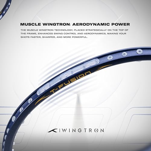 Image of Hundred Carbon Fiber T-Fusion 300 Unstrung Badminton Racket with Full Cover | 79 Grams | Maximum Tension ?32 to 34 lbs (Black /Navy)