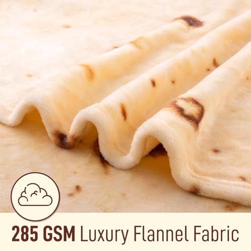 Zulay Extra Large Burritos Tortilla Throw Blanket – Wrap Yourself Like a Giant Taco! Double-Sided, Funny & Ultra Cozy Novelty Blanket, Super Soft 285 GSM Flannel, 60 Inches