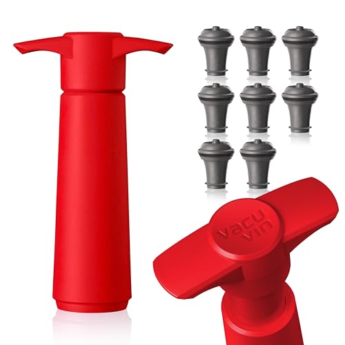 Image of Vacu Vin Original Wine Saver with 8 Vacuum Bottle Stoppers - Wine Preserver Pump for Red or White Wine - Manual Air Remover System - Airtight Seal - Keep Wine Fresh Longer - Red