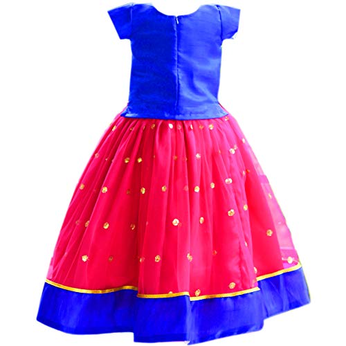 Image of Stanwells Kids Girls Yellow & Pink Combo Lehenga Choli Set | Flared Readymade Dress with Sequins Embroidery | Traditional South Indian Outfit
