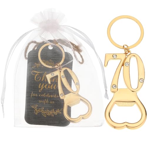 Uezea 70th Birthday Party Favors, 25 Pcs Gold Bottle Opener Keychain(70th)