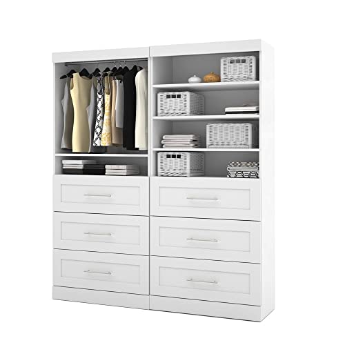 Bestar Wardrobe Closet Organizer System 72-inch with Drawers for Bedroom, Entryway, Pur Collection, Modern, White