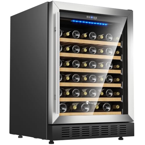 Image of KingChii 24 Inch 46 Bottle Wine Cooler Refrigerator Professional Compressor, Stainless Steel & Tempered Glass for Red Wine, Champagne - Built-in or Freestanding for Home, Kitchen, or Office