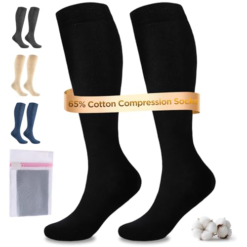 Niofind Compression Socks for Women & Men 1520 mmHg Knee High Cotton Graduated Support Socks Travel & Flight Sock for Work Running Pregnancy & Long Standing with Laundry Bag