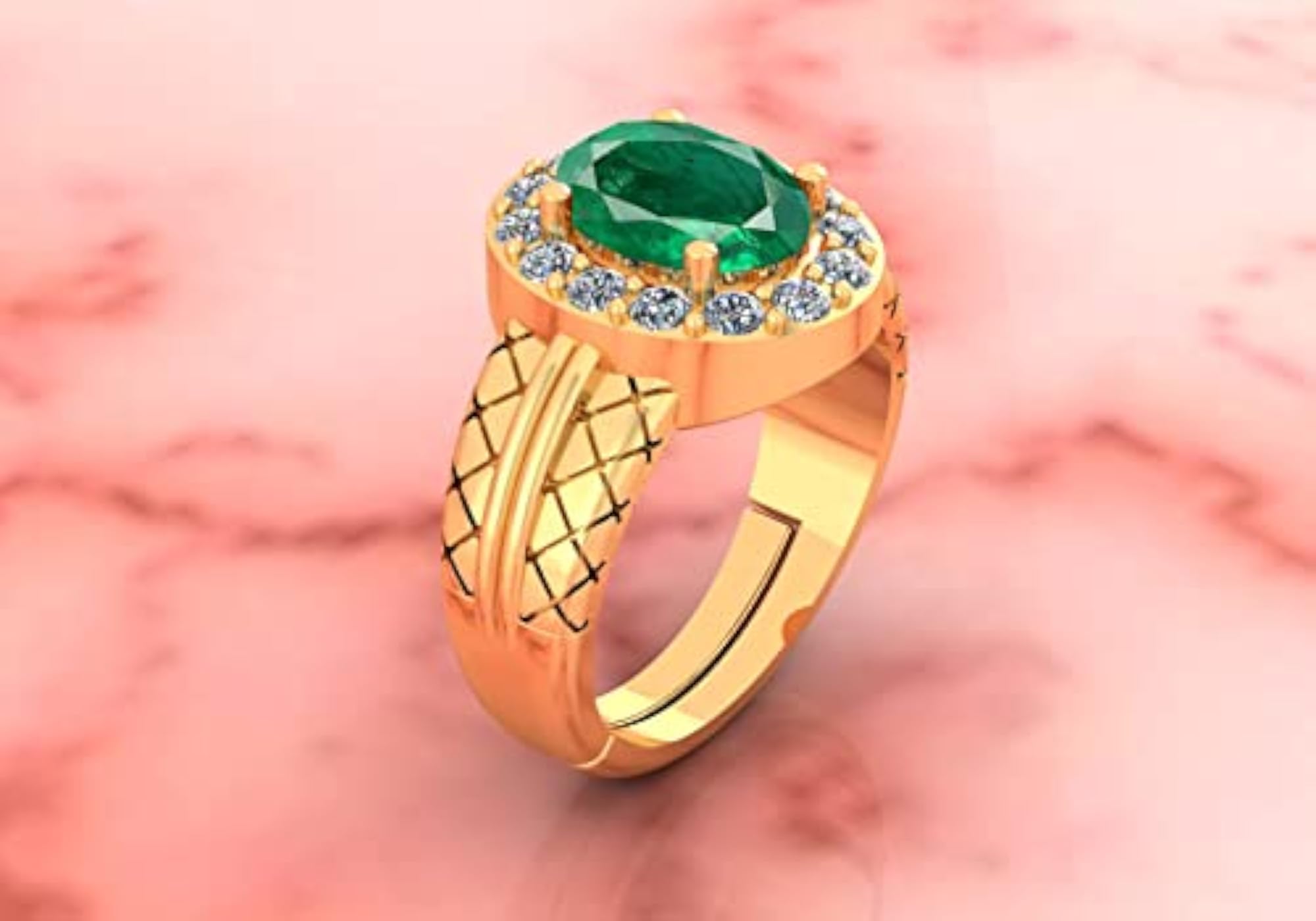 Women's Adjustable Gold Plated 925 Silver Emerald Ring