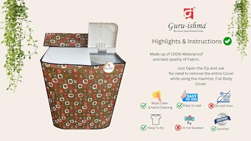Image of Semi Automatic Washing Machine Cover for 6kg to 8kg Top Load | Waterproof & Dustproof Polyester Cover with Zip | Suitable with Samsung, LG, IFB, Bosch & More(51x 82 x 89 cm, Design 04)