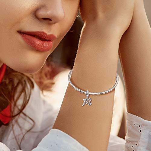 FOREVER QUEEN Initial A-Z Letter Charm 925 Sterling Silver Dangle Beads Charm Red Zircon Alphabet Pendants for Snake Chain Bracelets Necklace Mother Gift Jewelry3
