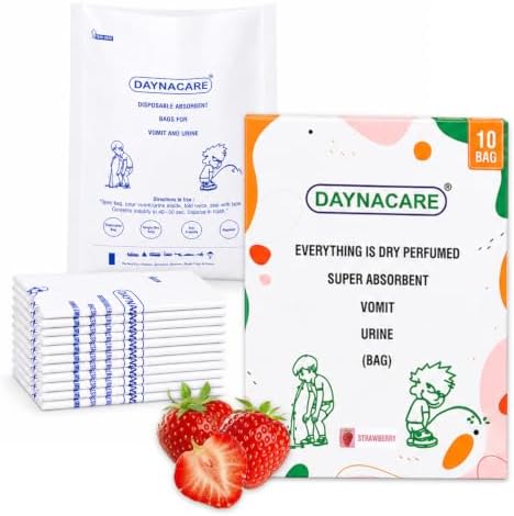 DAYNACARE Strawberry Scented Vomit Bags for Travel – Pack of 10 | Travel Moti...
