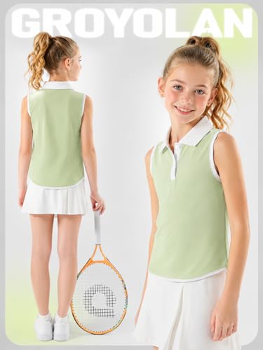 Image of Girls Golf Shirt Sleeveless Polo Collared Quick Dry Tennis Tank Top Outfit