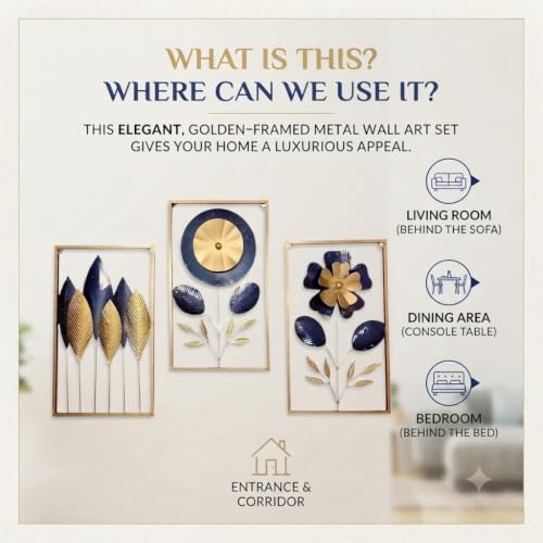 Image of SMILES GIFT Luxury Imported Wall Hanging Modern Decorative Iron Wall Hanging Exquisite Flower Sculpture Art for Home Decor for Living Room & Office