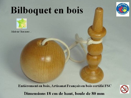 Superbe Bilboquet de 180 mm en Bois Naturel Vernis, Fabrication Française Artisanale irréprochable Cover