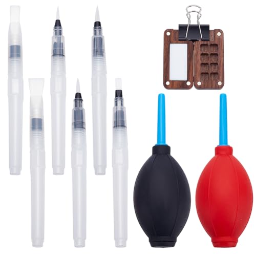 PLIGREAT Conjunto de ferramentas de mistura de tinta de 9 peças com 6 pincéis de aguarela, 2 bolhas de ar de tinta, 1 palete para fazer cartões, estampagem, pintura, render, ferramentas de pintura