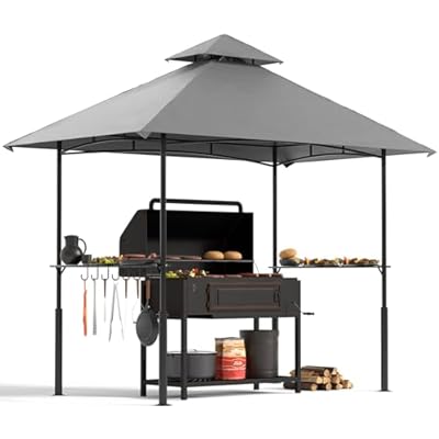 Grill Gazebo 8'x 5' Outdoor Grill Canopy BBQ Gazebo w/Air Vent, Barbecue Gazebo Canopy with 7 Hook Tools for Patio Backyard Barbecue Picnic, Grey