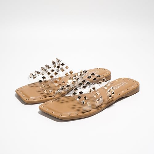 Cape Robbin Women's Gold Spike Studded Slide Sandals - Open Toe Slip On Lightweight Comfort for Beach Pool (Amisha)3