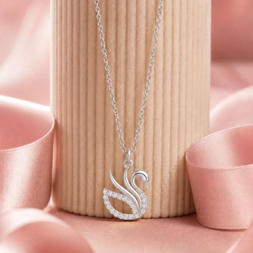Image of Miss Highness 925 Sterling Silver Pendant for Women | Swan Pendant with Chain | Certified Pure Silver Jewellery | Daily Wear Necklace | Gift for Wife, Girlfriend, Birthday & Anniversary