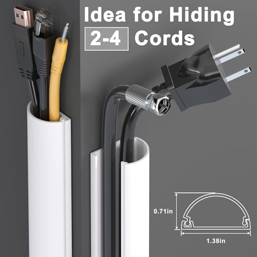 Image of ZhiYo 42.5in Cord Hider for 2-4 Wall-Mounted TV Wires, 1.4 inchW x 0.7 inchH, White