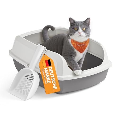 Feandrea Katzenklo mit hohen Seitenwänden XL offene Katzentoilette mit Schaufel für Kätzchen und große Katzen Wolkenweiß PPT009W101