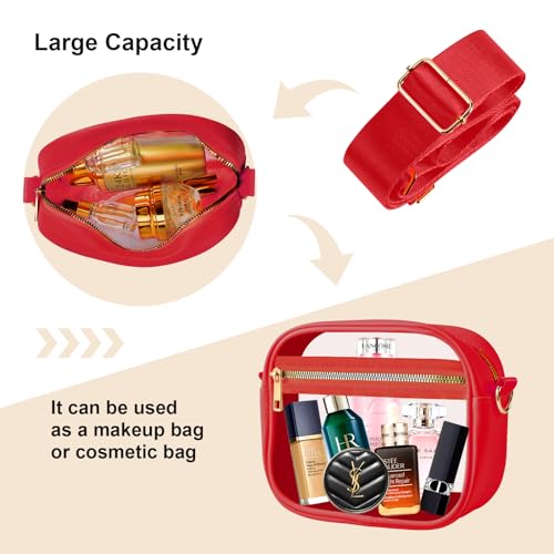 Image of Fibrdoo Clear Bag Stadium Approved, Leather Clear Crossbody Purse Bag for Concerts Sports Events Festivals