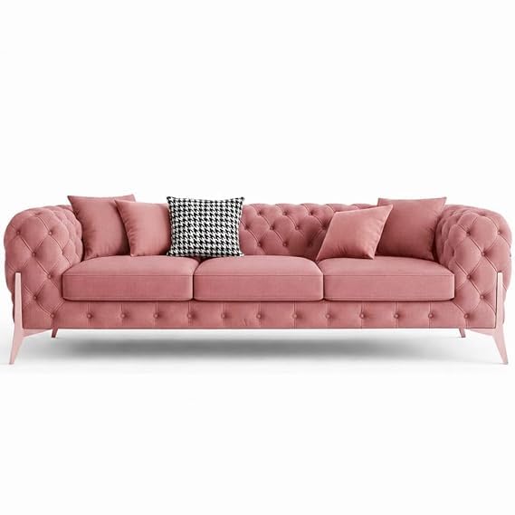 Image of A to Z Furniture Modern Classic Fabric & Valvet Tufted Chesterfield Sofa Living Room and Office (3+1= 4 Seater Sofa Set Wth Footrest Ashrose)