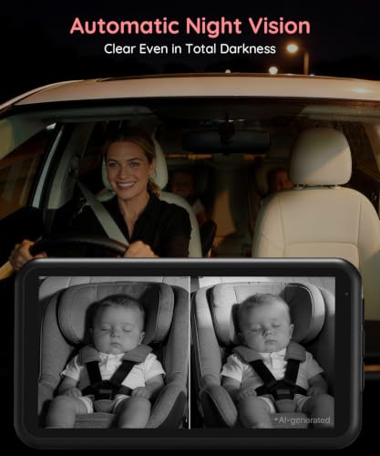 Image of LUCKVIEW BM2 PRO Dual Baby Car Camera, 5.2 inch 1080P Baby Monitor | IR Night Vision and Anti-Shake Mount; Split View Helps Parents Check 2 Kids or Pets In Rear-Facing Car Seats