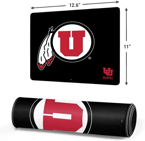 Skinit Small Gaming Mouse Pad - Officially Licensed Utah Circle and Feather on Black Design with Stitched Edges, Waterproof, Non-Slip Rubber Base, Desk Mat for Keyboard & Mouse, 12.6" x 11" inches