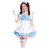 Womens Anime Maid Costume Cosplay Sexy Schoolgirl's Outfit Lingerie Set Headwear Babydoll Chemise Halloween Costumes Sky Blue