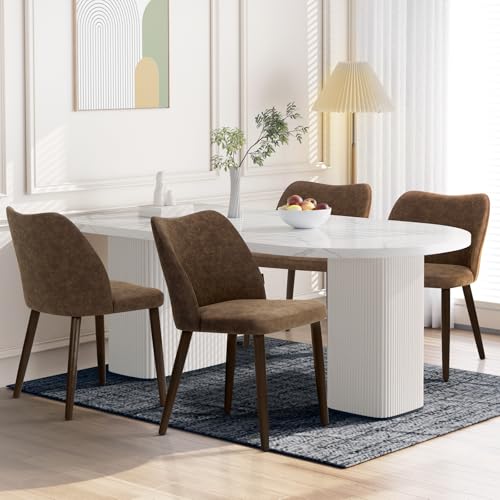 Image of Wooden Dining Chairs Set of 4, Upholstered Kitchen Dining Room Chair, Modern Fabric Farmhouse Dinner Chair for Restaurant & Cafe, Dark Brown