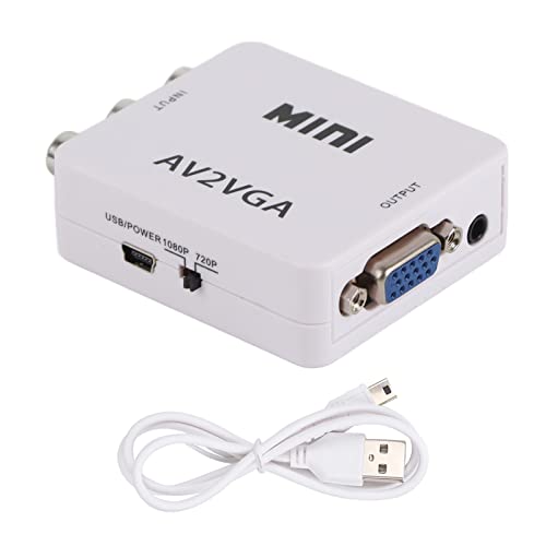 ciciglow Adaptador de Audio Y Video 480P Mini AV a VGA, sin Administración de Energía, Decodificador de TV, Convertidor de Audio Y Video, Detección de Resolución Automática