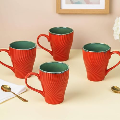 Image of The Earth Store Red Fusion Wave Coffee Mug - 300ML Ceramic Coffee Mugs Set of 4 | Microwave & Dishwasher Safe Mugs for Gift | Home | Office | Restaurant | Daily Use Tea Mug