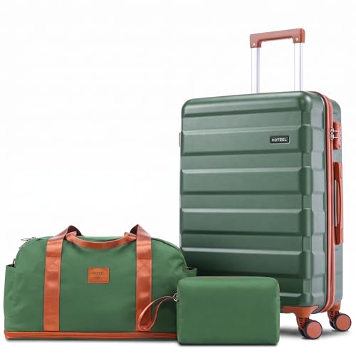 Image of Hoteel Luggage Sets 3 Piece, 4-Yr Warranty Durable Suitcase Dual-Spinner Wheel TSA Lock, Lightweight Travel Hardshell ABS Carry on Luggage for Men&Women, Green(20in /DB /TB)