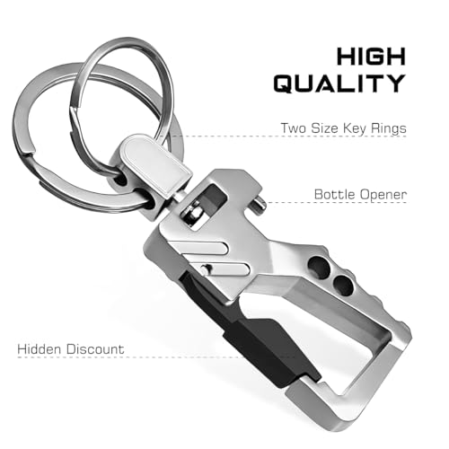 Image of Mandark 2PCS Car Key Chain, Heavy Duty Auto Keychain Bottle Beer Opener with Double Keyring Carabiner, Universal Keylinker (Silver /Golden /Black)