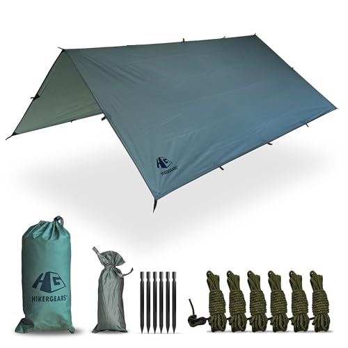 Camping Tarp 10×10 ft (3×3 m) Waterproof Lightweight Rain Fly – Backpacking, Hammock Shelter, Emergency Survival Tent, Durable, Compact All-Weather Cover
