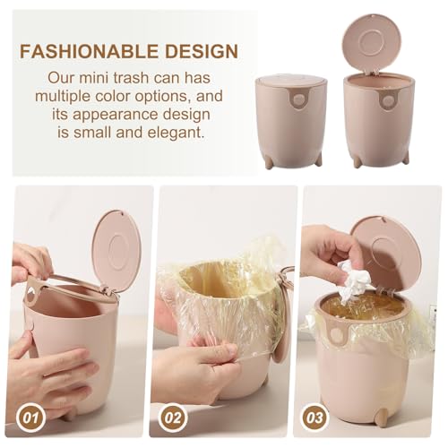 Image of uxcell Mini Desktop Trash Can Press-Type Countertop Wastebasket with Lid, Plastic Trash Can for Bathroom Bedroom Dressing Table Living Room Kitchen Office (Pink)