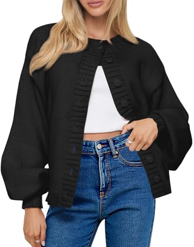Saodimallsu Womens Long Sleeve Button Down Cardigan Sweaters Crew Neck Open Front Knit Casual Loose Fit Fall Sweater Coat Black Saodimallsu Womens Long Sleeve Button Down Cardigan Sweaters Crew Neck Open Front Knit Casual Loose Fit Fall Sweater Coat Black