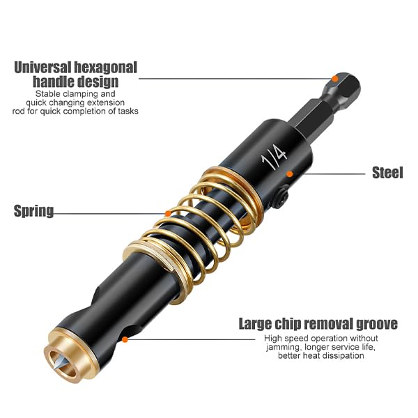 Miniatura 2 de JUSTHERE Juego de 2 brocas centrales de vástago hexagonal de 0.197 in y 14 pulgadas, para puerta, ventana, gabinete de bisagra central, taladro,