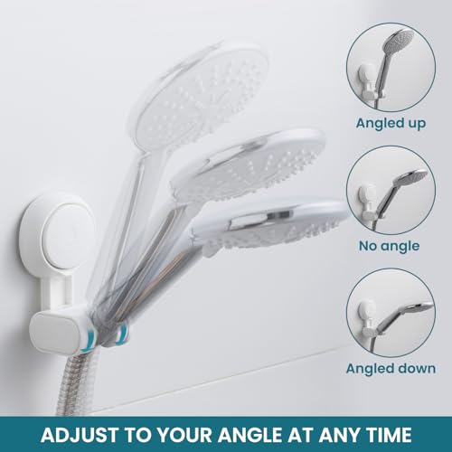 Image of TAILI Shower Head Holder Suction Cup, Handheld Shower Head Bracket, Height Angle Adjustable,Bathroom Showerhead Holder No Drilling Removable Waterproof, White