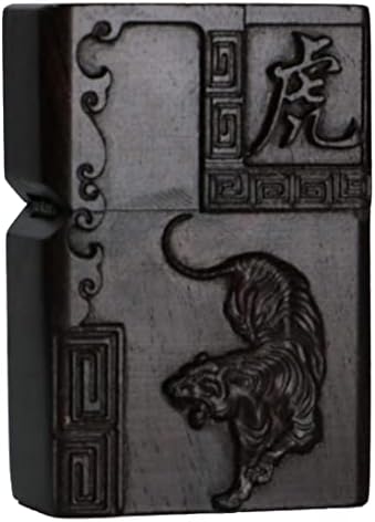 Natural Ebony Black Wood Carved Lighter Shell Box For Zippo Module (Guan Gong Yu Warrior Dragon)