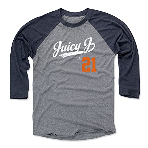 500 LEVEL Jacoby Jones Tee Shirt (Baseball Tee, Large, Navy/Heather Gray) - Jacoby Jones Juicy J Players Weekend Script O WHT