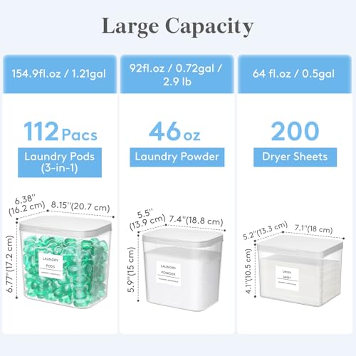 Image of Lifewit Laundry Pods Container with Pop-up Lid, 0.5+0.72+1.2 gal, 3 Pcs | Coffee Pod, K-Cup Storage, Laundry Room Organization, Dryer Sheet Holder for Washing Powder Detergent
