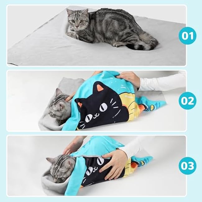 Cat Grooming Wrap21.7*21.7, Self-Adherent Anti-Scratch Swaddle Restraint, Nail Clipping, Anti-Bite, Anti-Scratch, Anti-Escape Calming Wrap Multifunctional Care Pet Tools M-g8kq2ILB
