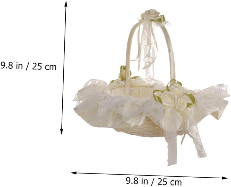 Beaupretty Wedding Flower Basket Lace White Small Handheld Bridesmaid Girl Basket for Flower Girl Wedding Ceremony Supplies