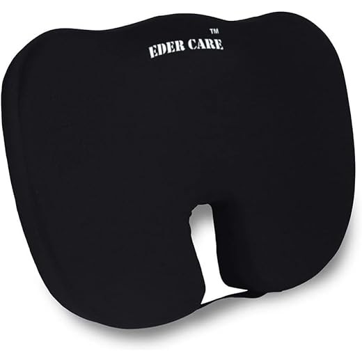 Eder Care Orthopedic Coccyx Seat Cushion For Tailbone, Sciatica, Lower Back Pain Relief-Ergonomic Car Driving Seat Sitting Office/Home Chair & Wheelchair With Removable Cover Black - Polyurethane Foam