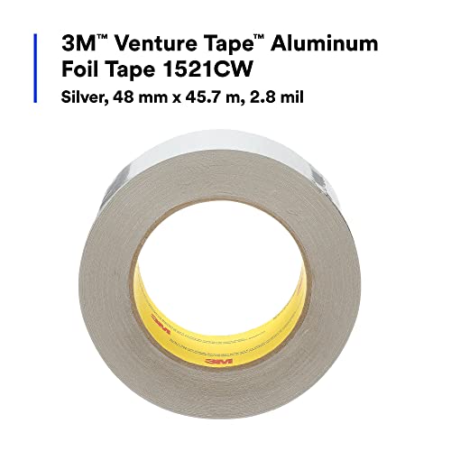 Image of Venture Tape 3M Aluminum Foil Tape 1521CW Natural Aluminum, 48 mm x 45.7 m 1.4 mil (Pack of 24)