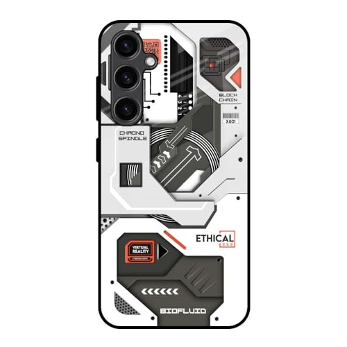Image of Designer Tempered Glass Back Case Cover Compatible with Samsung Galaxy S23 FE 5G - Explore Circuit Glass Case