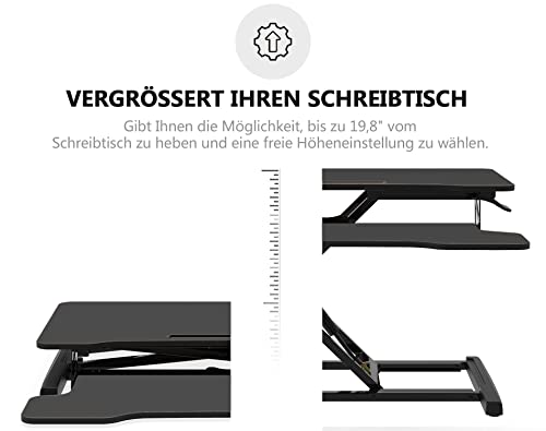 FITUEYES Höhenverstellbar Schreibtischaufsatz Büro Sitz Steh Computertisch 92 x 40 cm Stehpult mit Tastaturablage Geeignet für Zwei Monitore Schwarz, SD309101WB