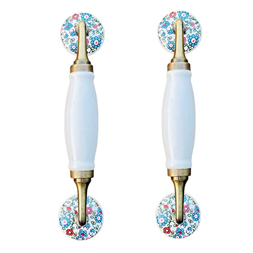 Image of Maison Belle- Art & Craft Ceramic Door Handle Gold Antique Finish - (Size 8.5 Inch) - Hole to Hole 6.5 INCH (Pack of 1) (White Plain 8.5 INCH - Multi Flower KNOBS)
