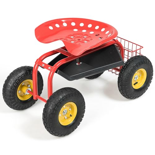 Goplus Rolling Garden Cart with Swivel Seat